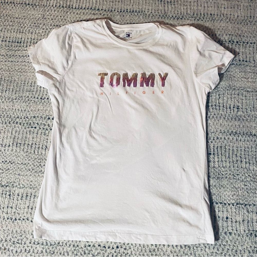 Tommy Hilfiger White Sequin Tee Shirt T-Shirt